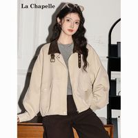 拉夏贝尔2025秋季设计感撞色短款外套女英伦风休闲夹克上衣潮【15天内】