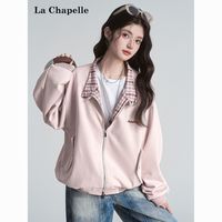 拉夏贝尔美式复古加厚夹克外套女2025秋季宽松纹拼接拉链工装上衣【15天内】