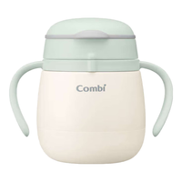 康贝儿童防漏水杯鸭嘴吸管杯宝宝学饮杯训练杯子辅食杯 新生儿 外出 316不锈钢吸管保温杯-青色 180ml