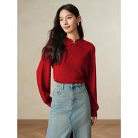 旗下安娜蔻系列新中式国风盘扣镂空肌理羊毛针织衫2024冬季