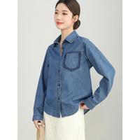 茵曼 通勤复古牛仔衬衫女2025春秋款时尚百搭气质宽松长袖衬衣上衣