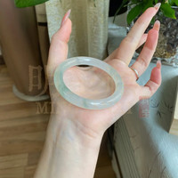 蘑菇说新疆天山翠手镯冰翠玉镯女款雪翠金丝玉圆条玉镯子翡翠色 正品天山翠 54mm