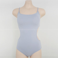 贞喜气 连体泳衣女泡温泉2024性感露背显瘦吊带冲浪游泳海边度假泳装 浅蓝色L
