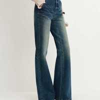 Fabrique水洗闪电折痕微弹微喇叭牛仔裤2025年秋新品 水洗浅蓝牛