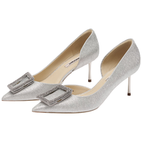 73Hours伊能静同款女鞋慢镜头春秋尖头闪钻婚鞋细高跟浅口单鞋 银色 35