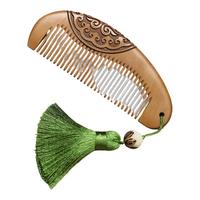 穿月 防开裂 桃木梳子 合欢花