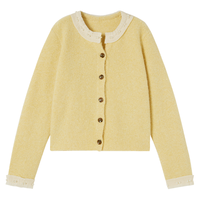 香影 2025冬装小香风圆领针织开衫女钉珠花边上衣毛衣外套