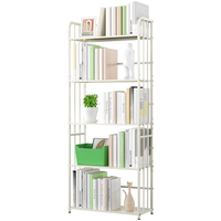 SOFS书架落地客厅置物架书本收纳架子铁艺书柜简易卧室床头小书架 白色/5层