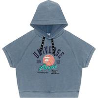 Aape女装春夏复古猿颜篮球字母水洗做旧牛仔短袖连帽上衣1507XAM