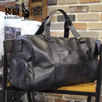 袋鼠 2025新款真皮大容量男包健身旅行包手提旅游包单肩包斜挎包鞋包 黑色 大