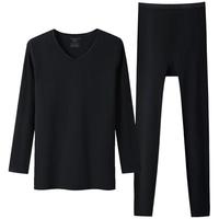 三枪（THREEGUN）保暖内衣女纯棉V领柔软透罗纹高弹秋衣秋裤秋冬季抗静电 【V领上衣+裤子】黑+黑 XL