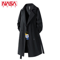 NASA XVVX官方联名秋冬新款中长款风衣男生宽松休闲双排扣过膝大衣外套男 黑色