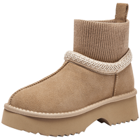热风 厚底增高雪地靴女鞋冬季加绒加厚户外百搭短靴子保暖收口棉鞋 08杏色 36