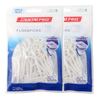 丹特博（DENTALPRO） 牙线棒100支/超细膨胀牙线/扁线 2袋装