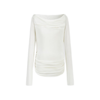 URBAN REVIVO 女士慵懒休闲气质荡领褶皱长袖T恤 UWG440156 本白 S