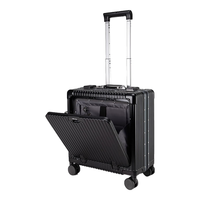 Walker Shop轻奢品牌登机箱铝框拉杆箱小型轻便商务旅行箱前置开口行李箱子 黑色 24英寸 竖版
