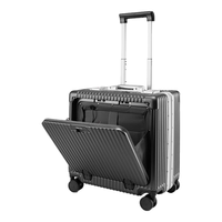 Walker Shop轻奢品牌登机箱铝框拉杆箱小型轻便商务旅行箱前置开口行李箱子 深灰色 24英寸 竖版
