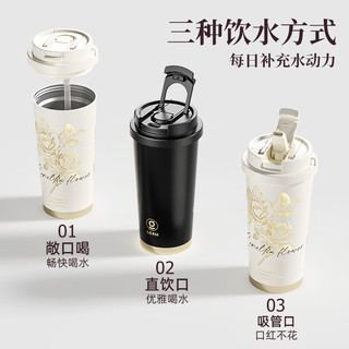 格米（germ）山茶花保温杯女士咖啡杯高颜值316不锈钢大容量水杯吸管杯子 谧黛山茶【山茶花系列】500ml