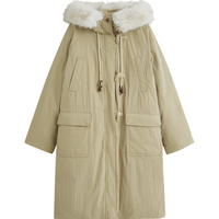 茵曼2025冬季女装连帽牛角扣毛领羽绒服高充绒量鸭绒长款外套 杏色 S