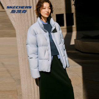 斯凯奇 中性男女同款秋冬季宽松羽绒外套 氙气蓝/0356