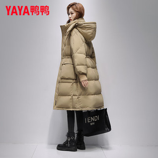 鸭鸭（YAYA）羽绒服女过膝长款2025冬季新款纯色时尚百搭韩版宽松保暖外套KL 米色