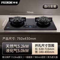Peskoe 家用猛火双灶天然气管道铜质燃气灶煤气罐台面嵌入式煤气炉