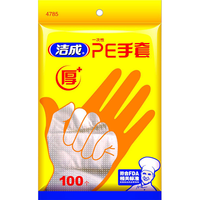 洁成 一次性PE手套加厚食品餐饮美发手膜透明薄膜手套 加厚手套100只