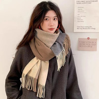 达芬奇密码 秋冬季保暖围巾女欧美风围脖格子披肩 6# 浅灰咖色(205*35cm)