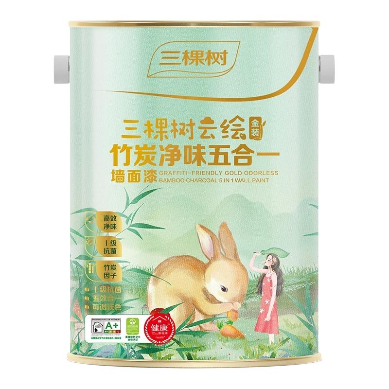  三棵树 SKSHU 乳胶漆云绘竹炭金装净味五合一内墙面油漆室内家用自刷涂料
