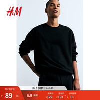 H&M 男装女装卫衣秋冬情侣加绒圆领美式潮流落肩袖宽松套头衫0970818 黑色 M 175/100