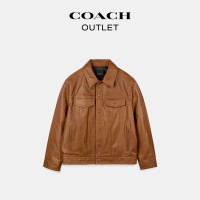 COACH 奥莱男士男装皮革TRUCKER夹克外套红色 橙红色 L