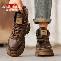 公牛世家 男士马丁靴 秋冬新款复古百搭厚底增高工装靴