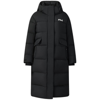 FILA 斐乐杨幂同款RGB羽绒远红外发热女子长款羽绒服冬季保暖防寒外套 正黑色-BK 磁吸扣 2XL