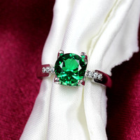 戒指女牛头款钻戒祖母绿宝石戒指女冷淡风绿碧玺色闺蜜礼物开口 活口/1克拉/M8