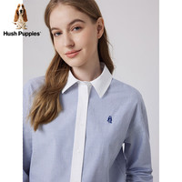 暇步士（Hush Puppies）女装春季新款经典细格纹美式休闲拼接衬衫