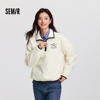 森马(Semir)史努比系列卫衣女设计感摇粒绒保暖冬宽松半拉链立领101724116015 奶白10501 XL