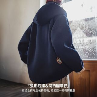 马登 MADEN毛呢感连帽外套廓形收腰休闲夹克女士开衫短款呢子大衣秋冬女上装 藏青色 L (120-130斤/卡码拍小)