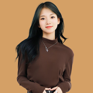 真维斯（Jeanswest）长袖t恤打底衫女装秋冬季双面绒上衣服立领保暖衣纯色内搭女 黑色 小幸运笑脸棕_K_左领角 XL