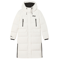 FILA 斐乐女士长款羽绒服2024冬季休闲舒适保暖上衣连帽外套 云菇白-WT L 170/88A