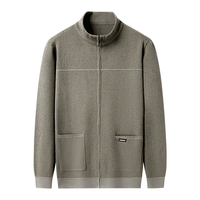 UO 【竖条纹设计】秋季男式针织衫立领开衫实用双口袋休闲商务男外套