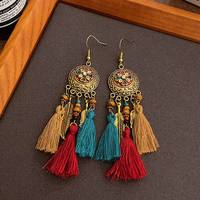 民族风流苏耳环女长款小众织羽毛耳钉2025旅游穿搭耳钩耳饰