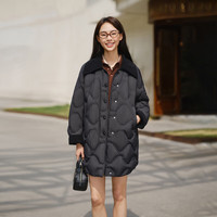坦博尔羽绒服女25秋冬中长款外套时尚显瘦加厚保暖面包服TB5330232A 黑色 S (160)