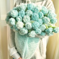 如意鸟轻岚秋冬手工混纺毛线钩织渐变梦幻玫瑰花束毯材料包 霁月浮蓝+明前龙井（3+1团钩1m左右）
