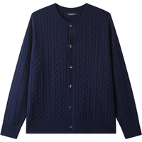 gxgjeans男装 多色绞花毛衣含羊毛休闲保暖针织衫外套男25秋 藏青色 M (170)