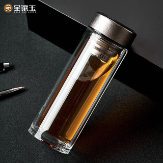 金镶玉茶杯 家用喝泡茶双层玻璃杯水杯子茶水分离办公杯商务盒 钛逸