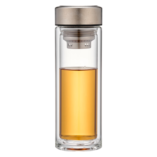 金镶玉茶杯 家用喝泡茶双层玻璃杯水杯子茶水分离办公杯商务盒 钛逸