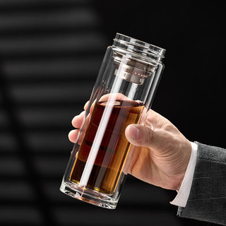 金镶玉茶杯 家用喝泡茶双层玻璃杯水杯子茶水分离办公杯商务盒 钛逸