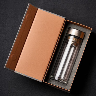 金镶玉茶杯 家用喝泡茶双层玻璃杯水杯子茶水分离办公杯商务盒 钛逸