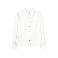 秋水伊人 蓝色长袖衬衫女早春款2024女装春秋女款衬衣内搭女士雪纺上衣