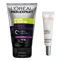 巴黎欧莱雅 L'OREAL PARIS欧莱雅（LOREAL）男士洗面奶美白控油清痘清洁磨砂抗黑头角质收缩毛孔洁面乳青少年 抗黑头洁面+美白精华7.5ml